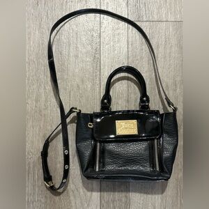 Juicy Couture Black Leather and Patent Satchel with Gold Plaque